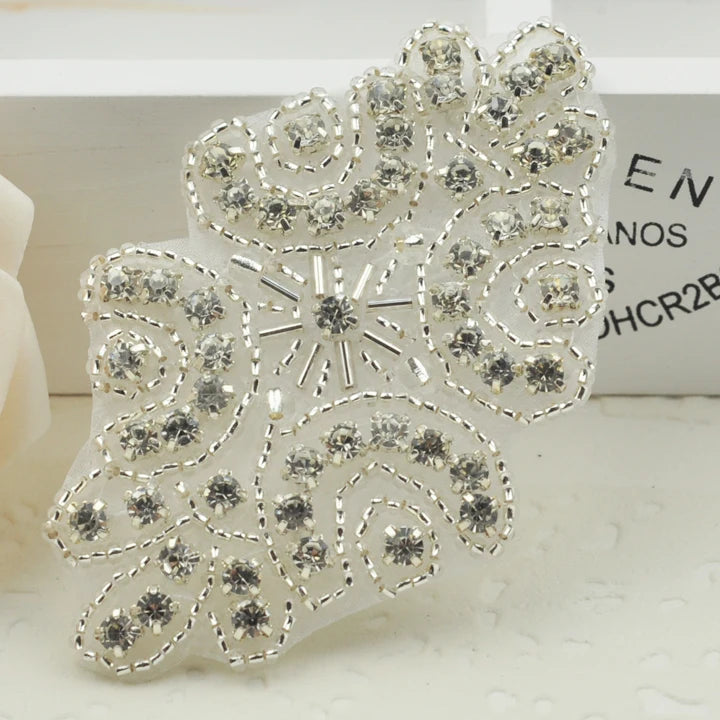 New Fashion Pure Hand Sewing Rhinestone Applique Design Wedding Rhinestone Headbands Appliques Patch WRA-054