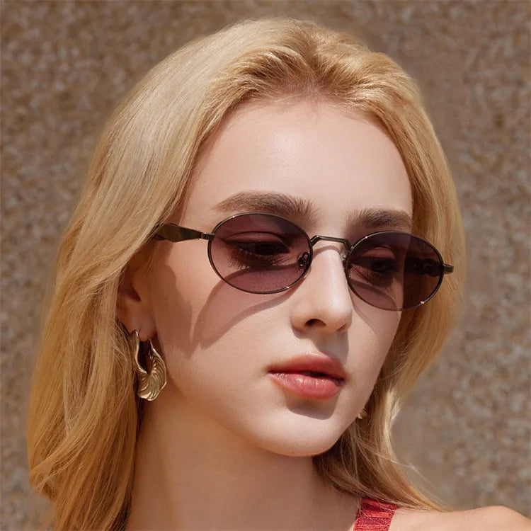 2025Round Frame UV400 Protection Metal Gradient Rivet Metal Stainless Oval Frame Shade Small Frame Polarized Sunglasses