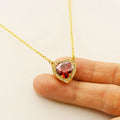 Dainty Stainless Steel Jewelry 18K Gold Plated Emerald Cut Green Cubic Zirconia Heart Pendant Necklace Women