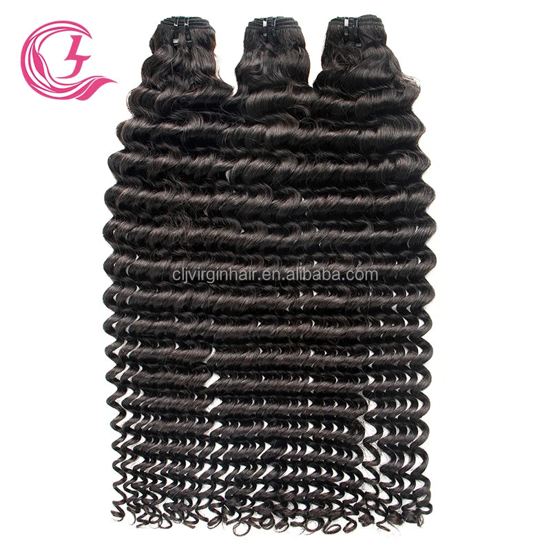 CLJhair Brazilian Virgin Human Hair Braid in Thick Natural Black  Deep Curly Bundles With Lace Closure Frontals  for Knots