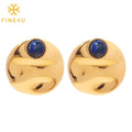 Wholesale Elegant Women Lazuli Stainless Steel 18K Gold Plated Classic Vintage Fashion Jewelry Stud Earrings
