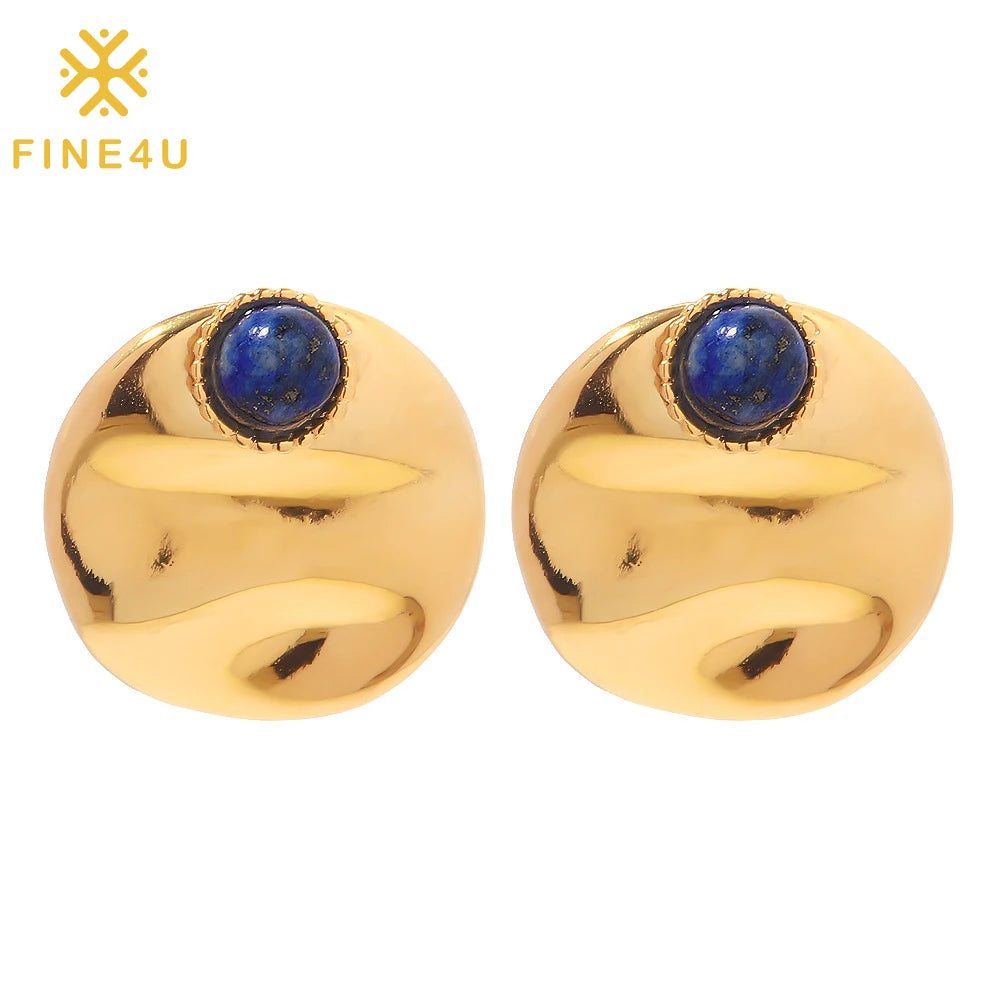 Wholesale Elegant Women Lazuli Stainless Steel 18K Gold Plated Classic Vintage Fashion Jewelry Stud Earrings