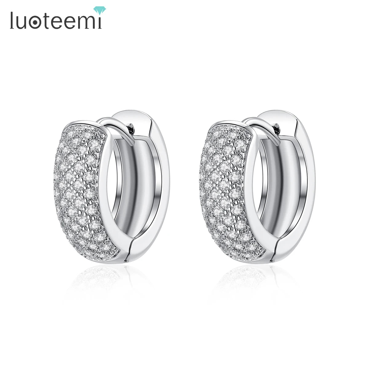 LUOTEEMI Wholesale Jewelry Fashion New Arrival CZ Crystal Micro Pave Hip Hop Round Hoop Earrings for Women