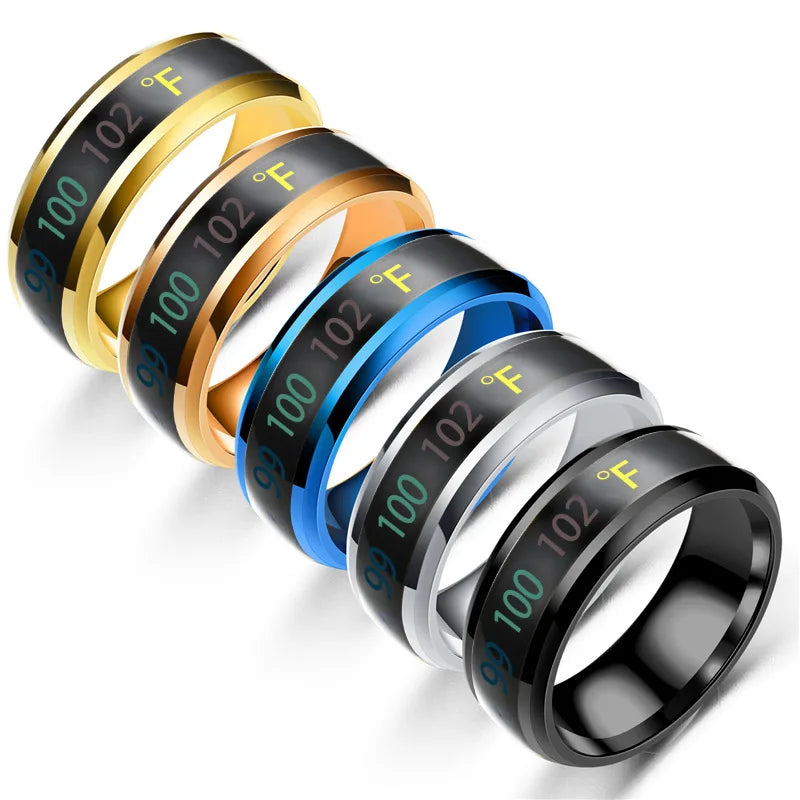 New Technology Design Customized Stainless Steel Titanium Plated Trendy Unisex Temperature Measuring Ring Intelligent Sensor