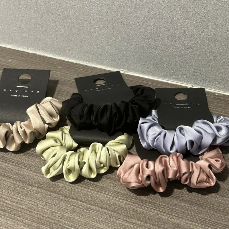 IVANHOE Summer Elegant Women Fabric Elastic HairBand Ties Soft Material Solid Color Small Satin Scrunchies and Hair Accessories
