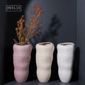 Merlin Living Unglazed Ceramic Leaf Textured Floor Vase Modern Design Wide Mouth Big Flower Vase for House Decor