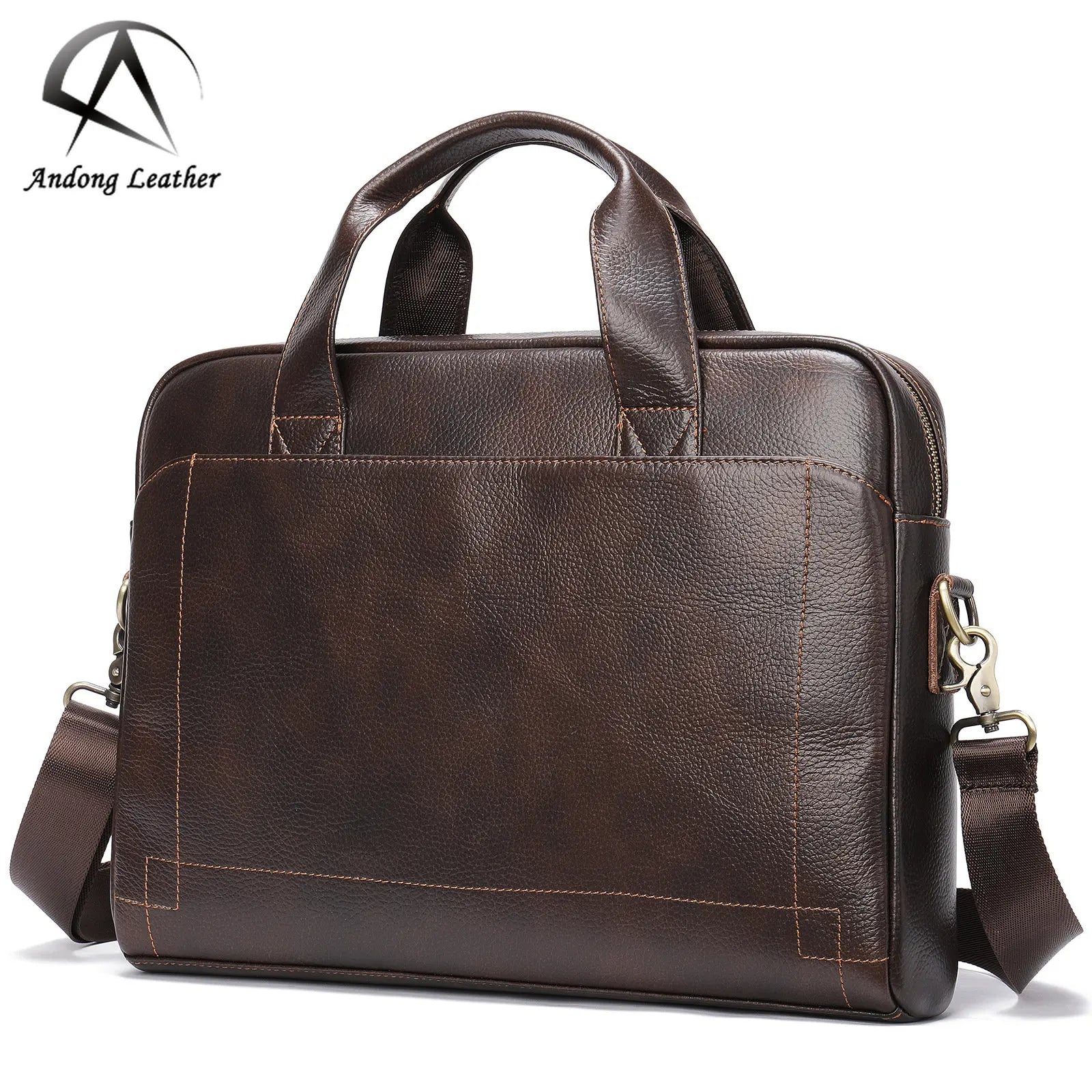 Andong Men's Briefcase Business Shoulder Bag Genuine Cow Leather Messenger Bags 13.5 Inch Laptop Handbags Office Travel Retro