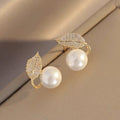GT Design Fashionable Leaf Pearl Leaves Earrings Charm Zircon Jewelry Earrings