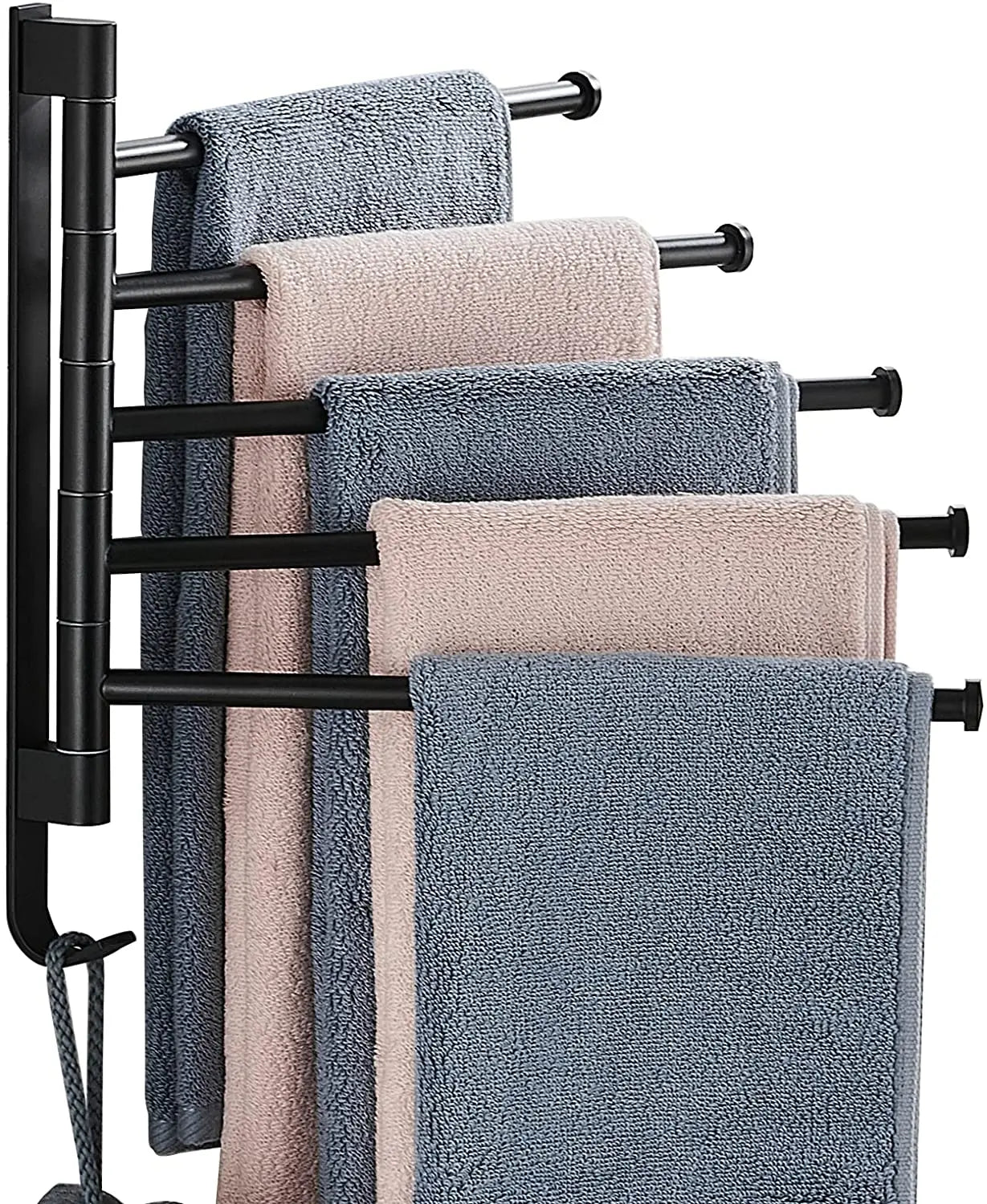 Modern Metal Five Arm Folding Swing Hanger with Bronze Finish Double Towel Bars Bathroom Towel Rack