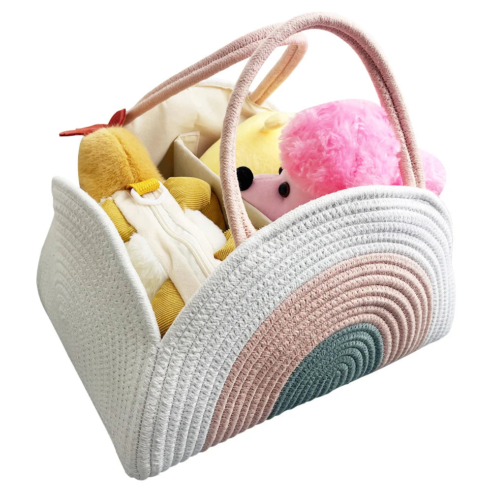 2025 Newborn Baby Diaper Caddy Organizer Storage Basket Eco-Friendly Foldable Waterproof Cotton Rope