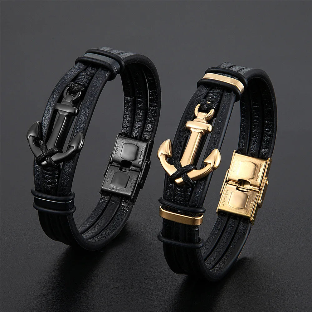 New Design Trendy Stainless Steel Anchor Punk Style Unisex Charm Bracelets & Bangles Accessories