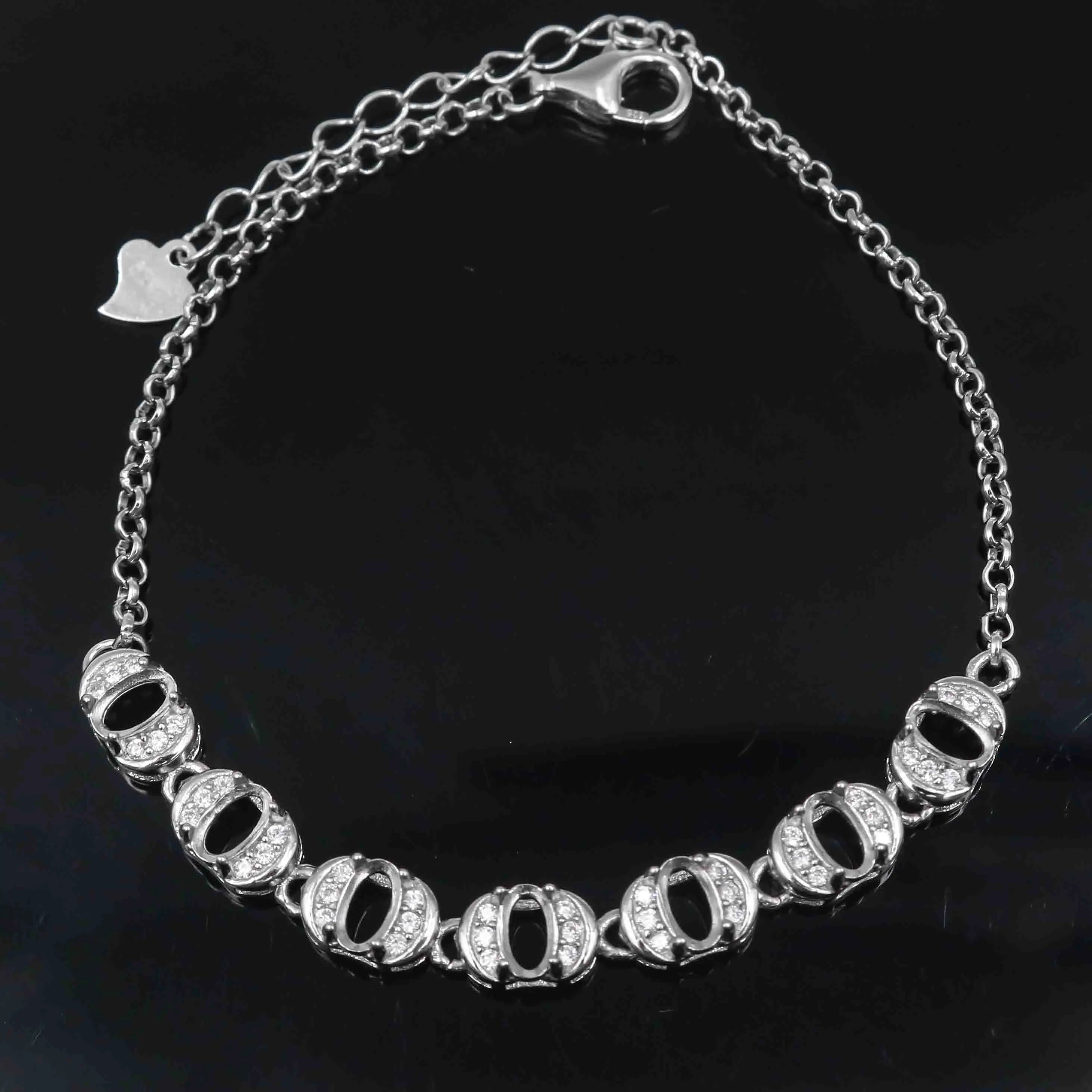 Sterling Silver 3*5mm Semi Mount Bracelet Empty Support Blank Claw Setting S925 Mountain Base Holder Without Stone Inlay for DIY