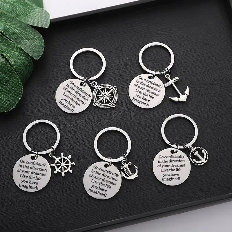 Promotion Graduation Gifts Inspirational Quotes Go Confidently in the Direction of Your Dreams Compass Metal Graduation Keychain