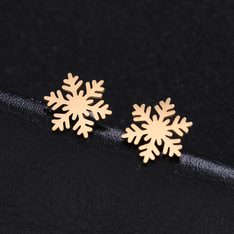 Fashion Non Tarnish 18K Gold Rose Plated Stainless Steel Tiny Snowflake Stud Earrings for Women Ladies