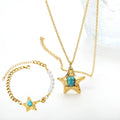 Waterproof Stainless Steel Jewelry Sets Starfish with Oval Blue Turquoise Pendant Necklace Pearl Bracelet Set for 2024Women Gift