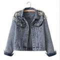 2021 Hot Sale Ladies Denim Jacket Beaded Pearl Loose Thin Autumn and Winter Short Denim Jacket