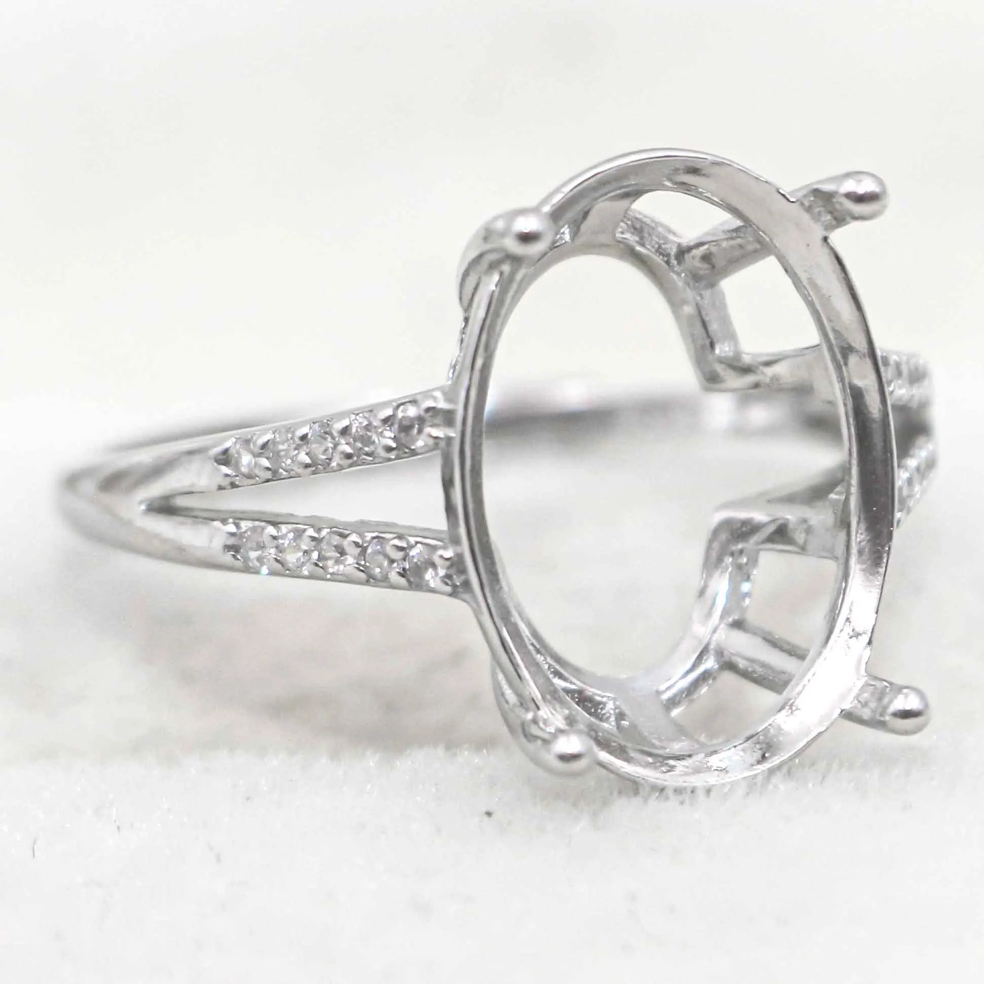 Sterling Silver 10*14mm Semi Mount Ring Empty Frame Blank Support Claws Setting S925 Base Holder Without Center Stone for Inlay