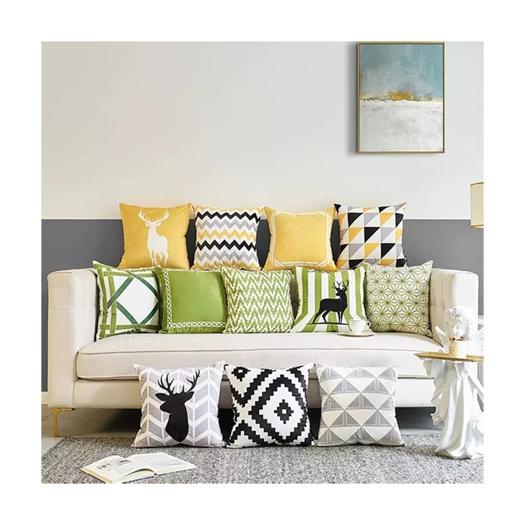 Buti Wholesale Customized Geometric Leaves Embroidered Print Eco-Friendly Polyester Velvet Decorative Sofa Pillow Cushion Covers