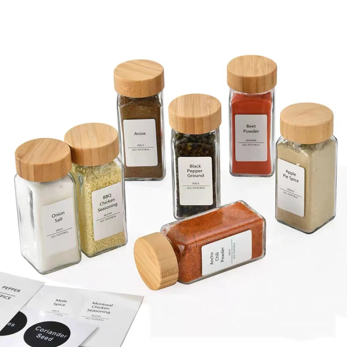 In Stock Glass Spice Jar with Shaker Lids 4oz Kitchen Seasoning Bottles with Label