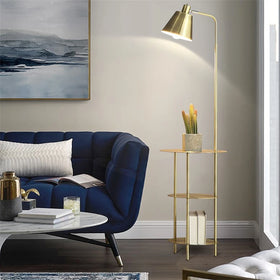 Modern Simple Floor Lamp for Tea Table LED Creative Shelf Iron Art Floor Lamps Living Room Sofa Bedroom Golden Black Stand Light