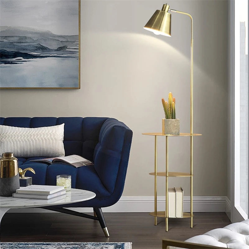 Modern Simple Floor Lamp for Tea Table LED Creative Shelf Iron Art Floor Lamps Living Room Sofa Bedroom Golden Black Stand Light