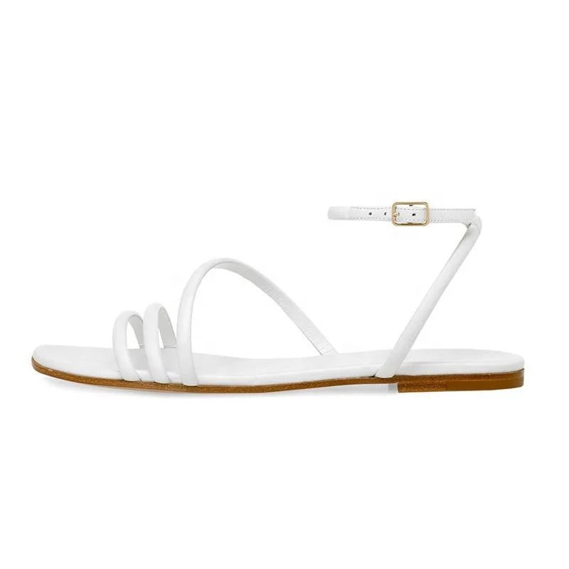 2020 Tailingjia White Comfort Flats Summer Shoes Ankle Strap for Women Flat Sandals Large Size