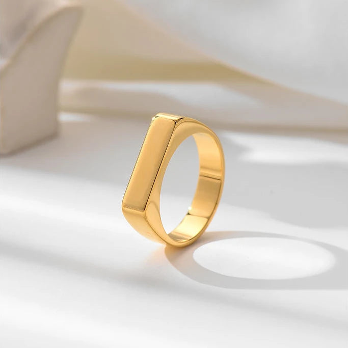Tarnish Free Jewelry Custom Minimalist 18K Gold Stainless Steel Ring Engraved Logo Geometric Ring for Women Men YF2734