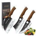 Unique Design 3PCS Stainless Steel Kitchen Butcher Viking Serbain Chef Knife Set with Luxury Wooden Handle for Cooking Cutting