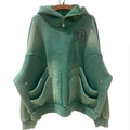 Online Retailer Oversize Men Winter Hoodies Washed Vintage Terry Fleece Print Double Pockets Pullover Sweatshirt 100% Cotton