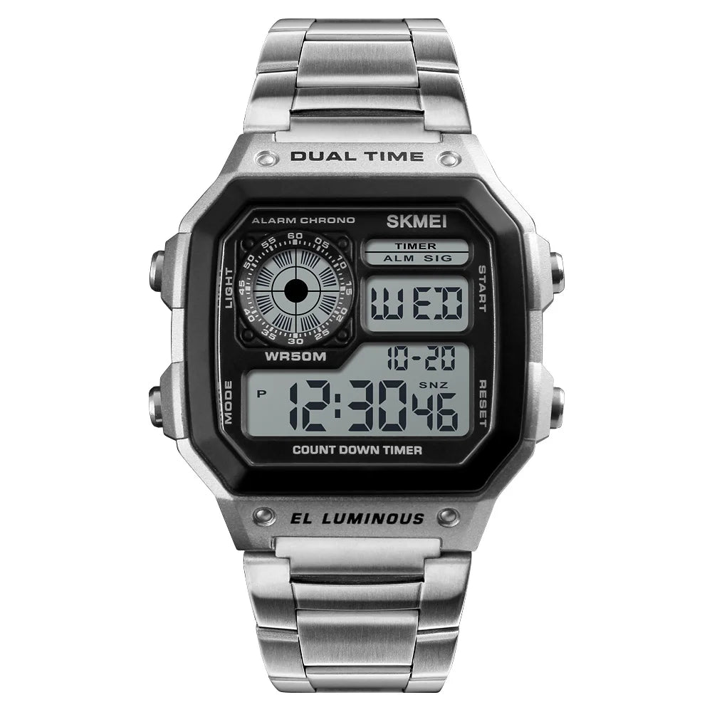 Skmei 1335 Men Luxury Japan Quartz Digital Watch Stainless Steel Strap Fashion Wrist Watch
