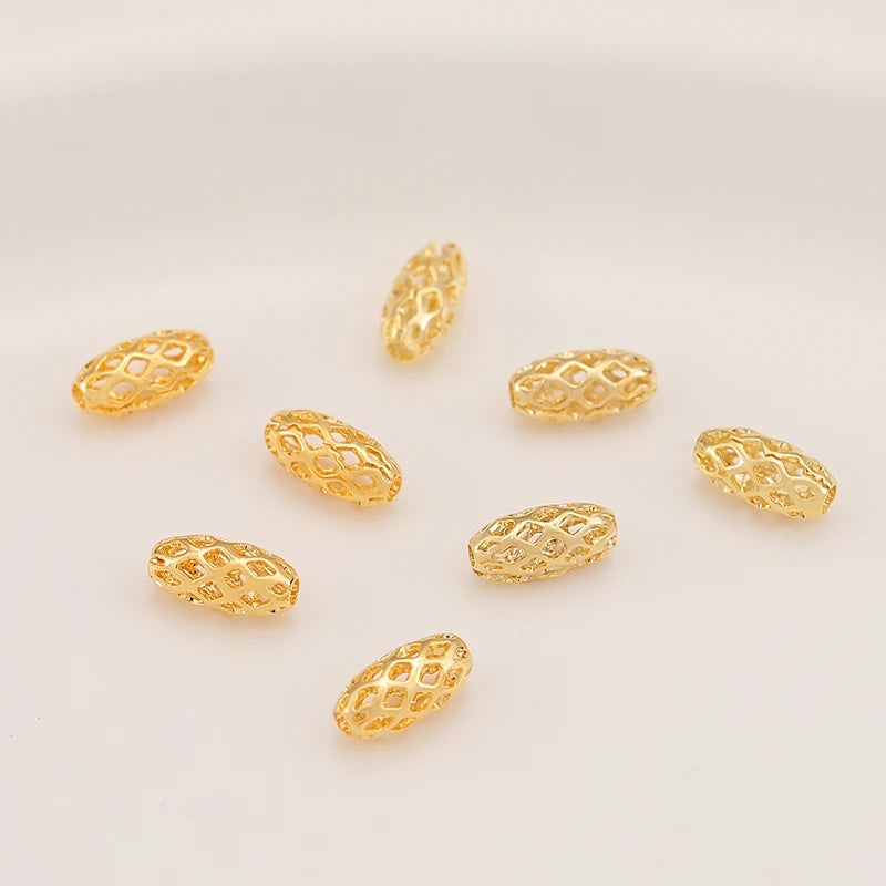14K Gold Plated Jewelry Beads Metal Hollow Brass Oval Bead 8mm Loose Beads for Jewelry Making
