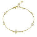 Sideway Cross Bezel Adjustable 925 Sterling Silver Gold Later Link Chain Bar Bracelet