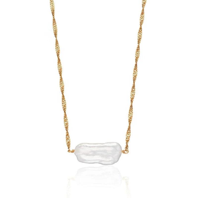 Milskye Unique Perfect Jewelry Gold Plated 925 Silver Baroque Pearl Twist Chain Charm Necklace