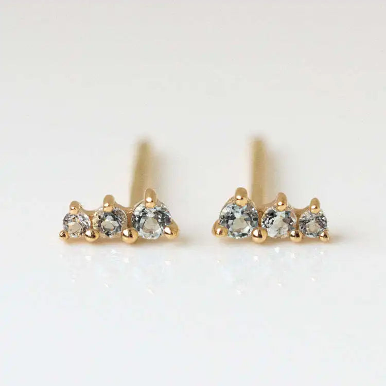 Minimalist Jewelry 18K Gold Plated Stainless Steel Three Zircon Stone Mini Thin Stud Earrings for Women
