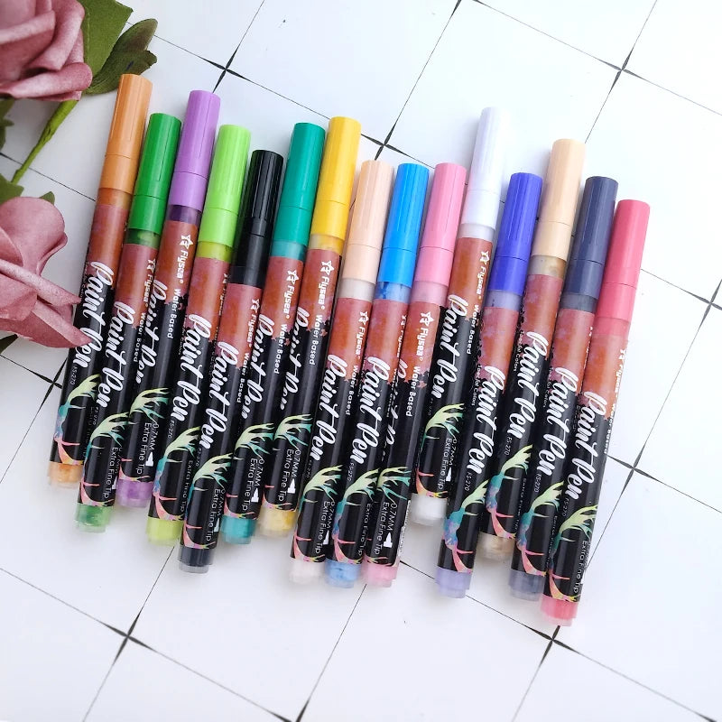 Set of 15 Colors Permanent Water-Based Acrylic Paint Marker Pens for Glass Wood Fabric & Paper Writing