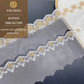 Water Soluble 100% Polyester Lace Gold Thread White with Gold Floral Garment Accessories Skirt Trim Mesh Embroidery