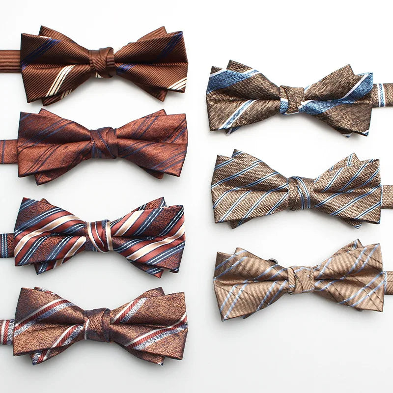 New Fashionable Coffee Bow Tie Men's Double Layered Multi Styles Wedding Bowtie Wholesale