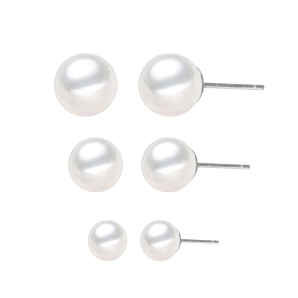 316L Stainless Steel Trendy Shell Bead 6mm Imitation Pearl Stud Earrings for Women