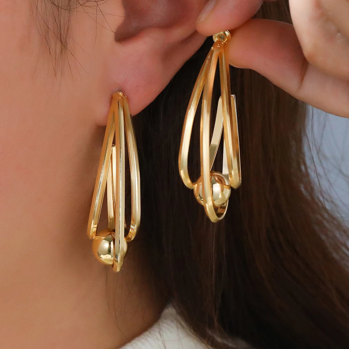 Punk Style Gold Color U-Shaped Multi-Layered Exaggerated Earring