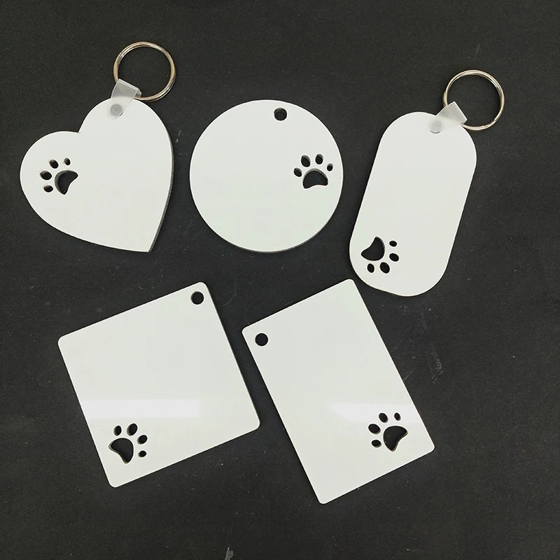Puppy Keychain Sublimation MDF Keychain Paw Print Wooden Keychain Custom Image Dog Tag