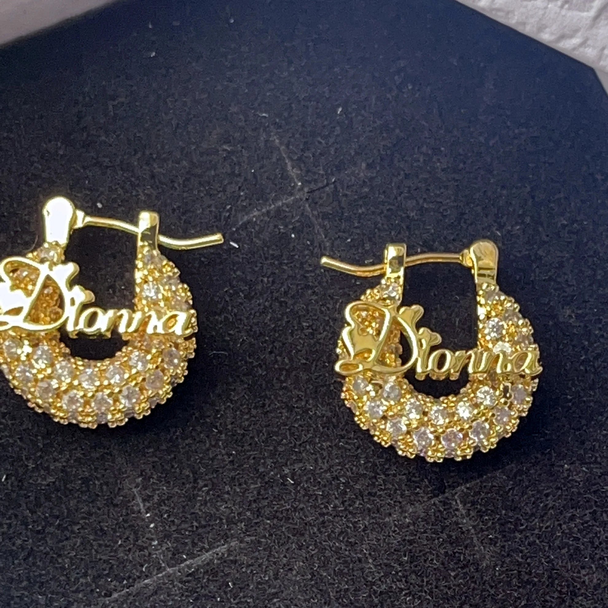 QIUHAN ODM Personalized Ice Out Bling Diamond Earrings 15mm for Kids Custom Name Hoops Earrings