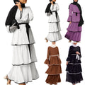 Solid Color Layered Tiered Dresses Woman Dress Muslim Middle Eastern Turkish Long Dresses Abaya Clothes Ladies Long Sleeve