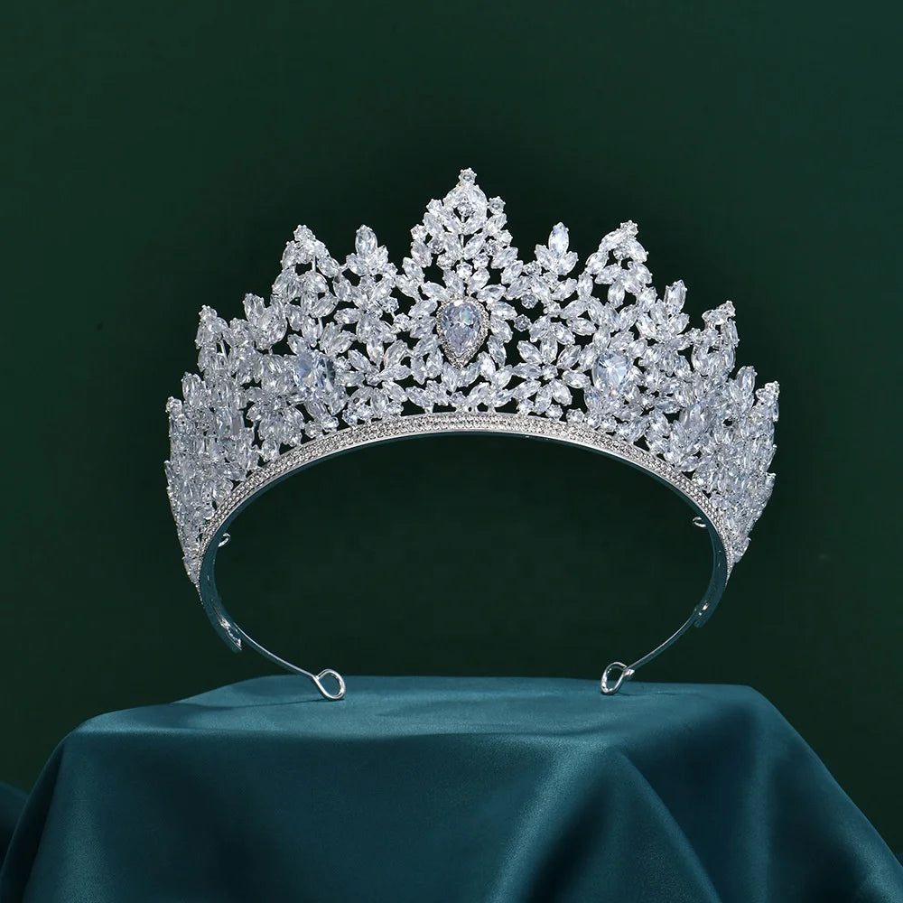 Luxury Princess Silver Bridal Hair Accessories Cubic Zircon Wedding Tiara and Crown for Queen