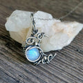 Women Vintage Boho Moonstone Crystal Moon Gemstone Necklace Wire Cutout Moon Pendant Jewelry