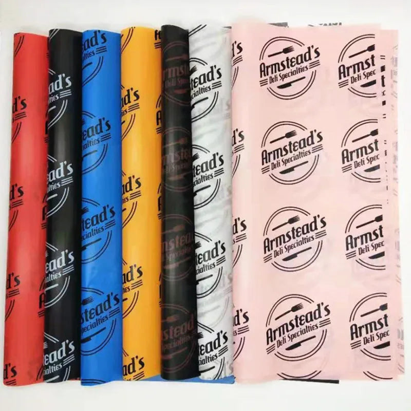 Brand Logo Parchment Baking Grease Proof Paper Custom Printed Greaseproof Food Wrapping Paper for Deli Food Bread Packaging