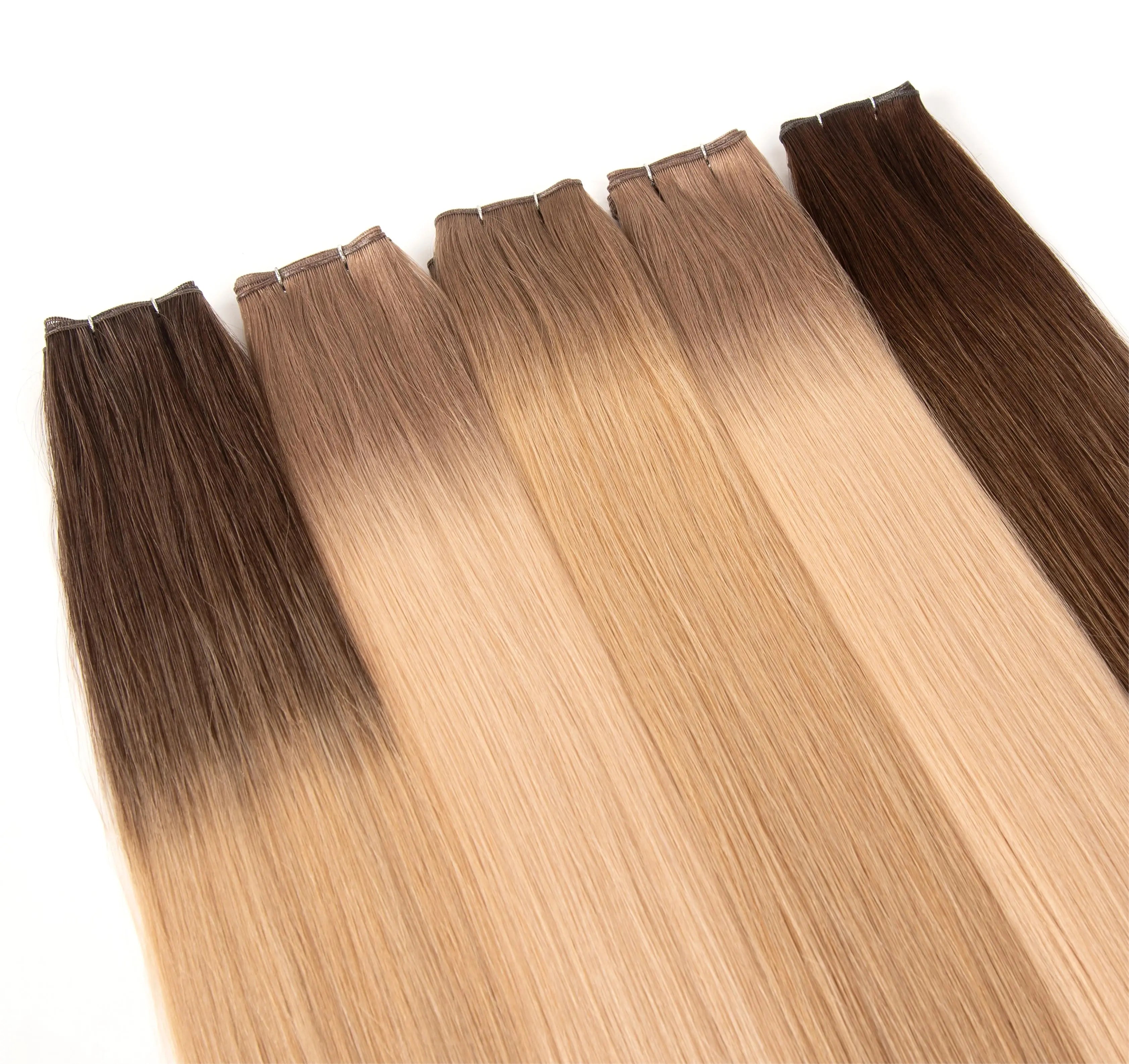 Russian Thin Invisible Genius Weft Hair Extensions Double Drawn Human Hair Genius Weft