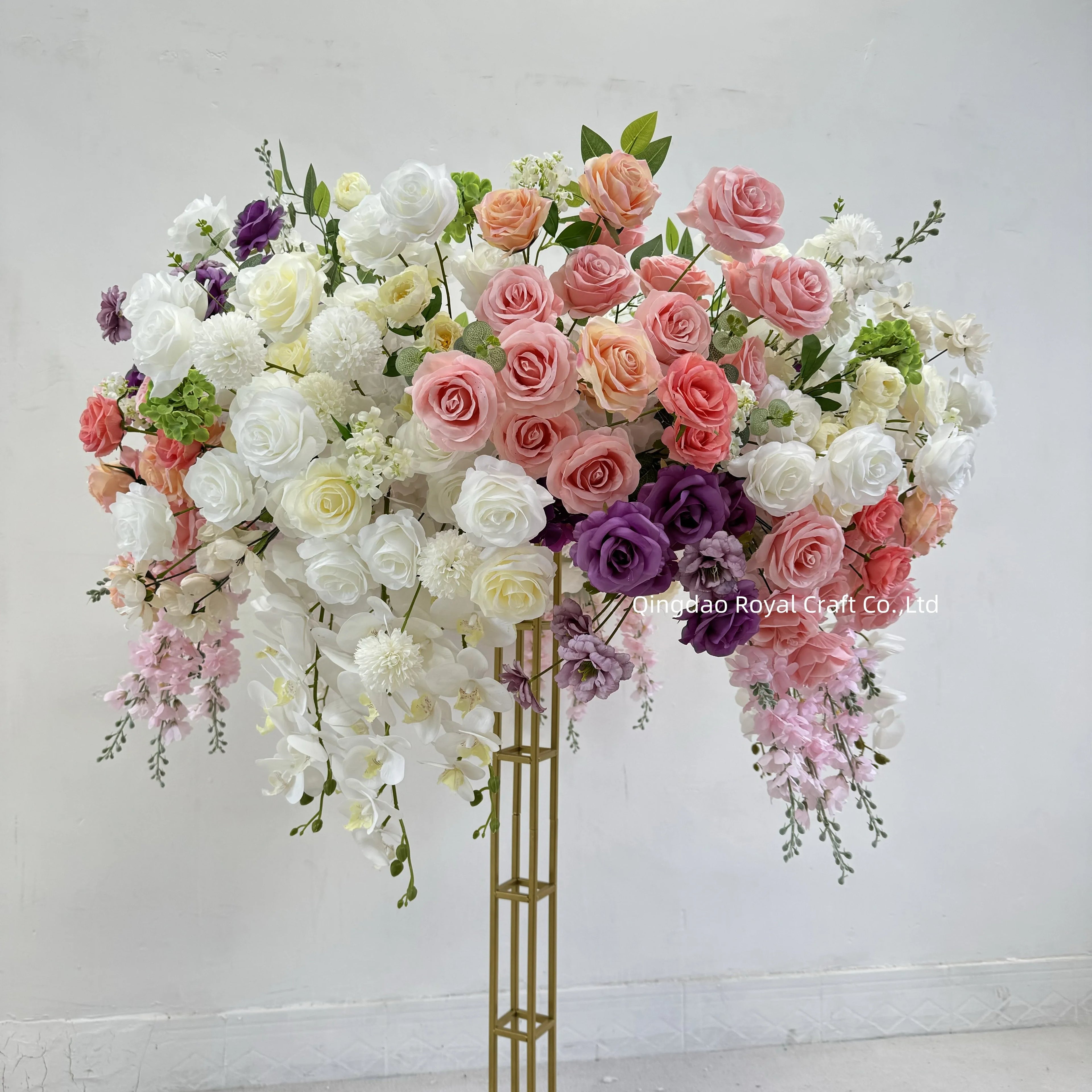 Customized Pink Rose Faux Flora Ball Handmade Realistic Artificial Silk Wedding Event Decorative Table for Thanksgiving