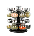 Hot Sale 16pcs Revolving Glass Spice Bottles Jars with Rack Storage Organizer