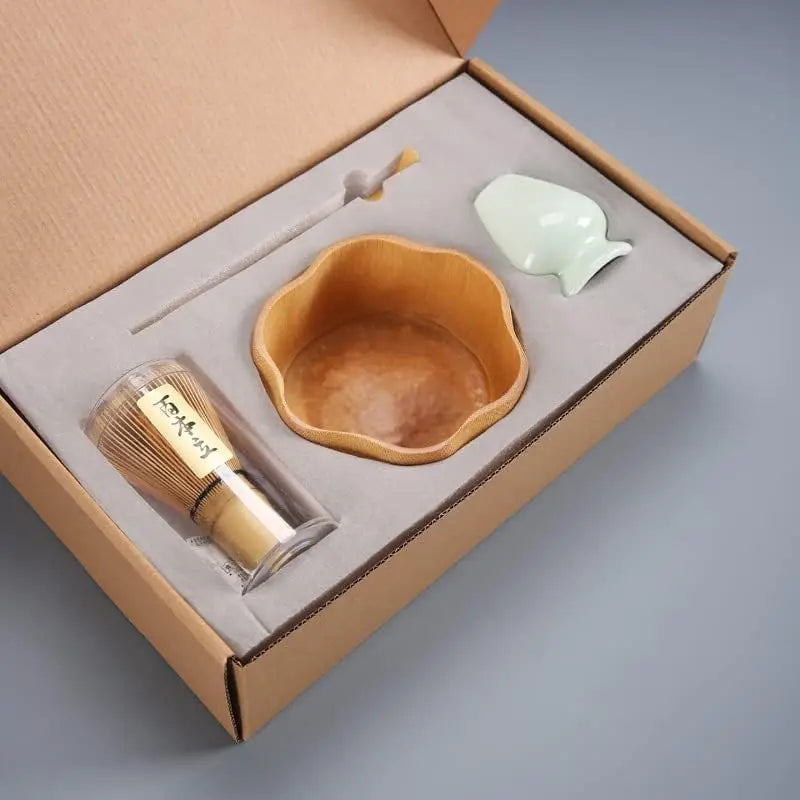 Bambus Wholesale Ceremonial Japanese Tea Tool Matcha Tea Whisk Set Customized Matcha Set Gift Box With Metal Spoon Bamboo Whisk