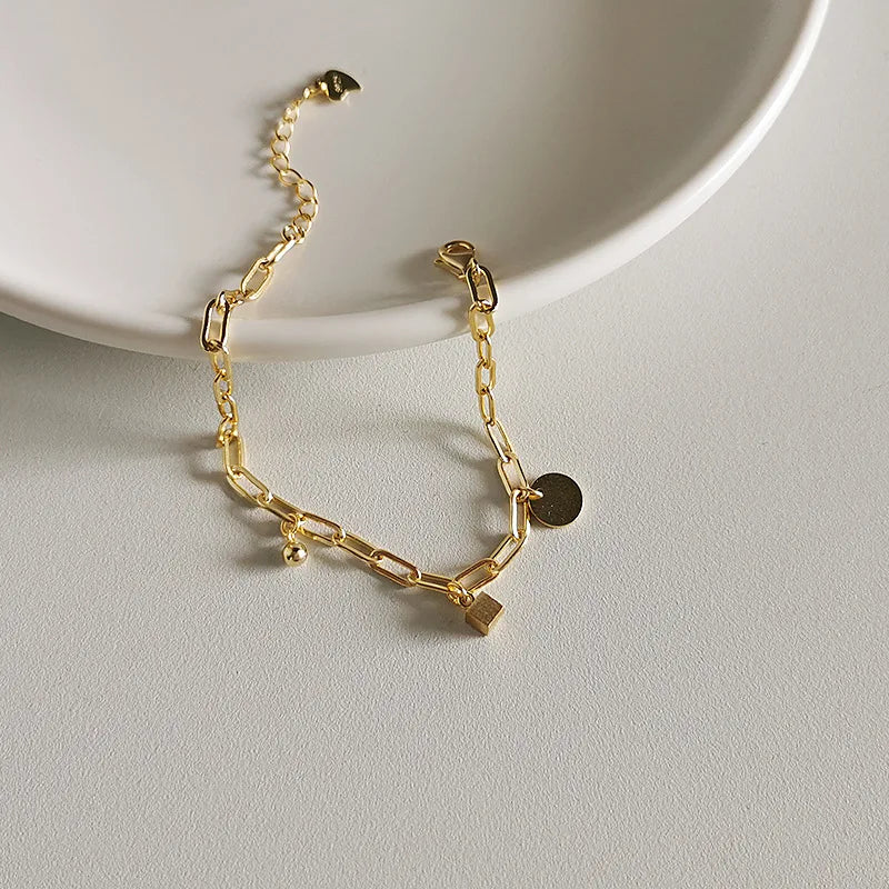 Trendy Jewelry 925 Sterling Silver Bracelet for Woman 18K Gold Plated Charm Bracelets